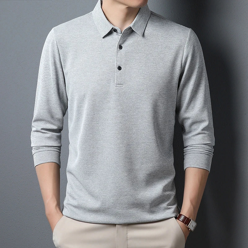 Men's Business Casual Polo Long Sleeve T-shirt Summer Comfortable Top Quick Pick Grocers